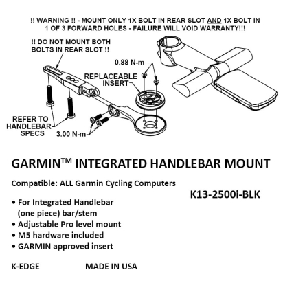 MOUNT FOR GARMIN INTEGRATED H-BAR BLACK K-EDGE