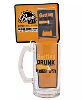 BEER GLASS 0.5L WITH BOTTLE OPENER GETTING DRUNK HARVEY MAKIN